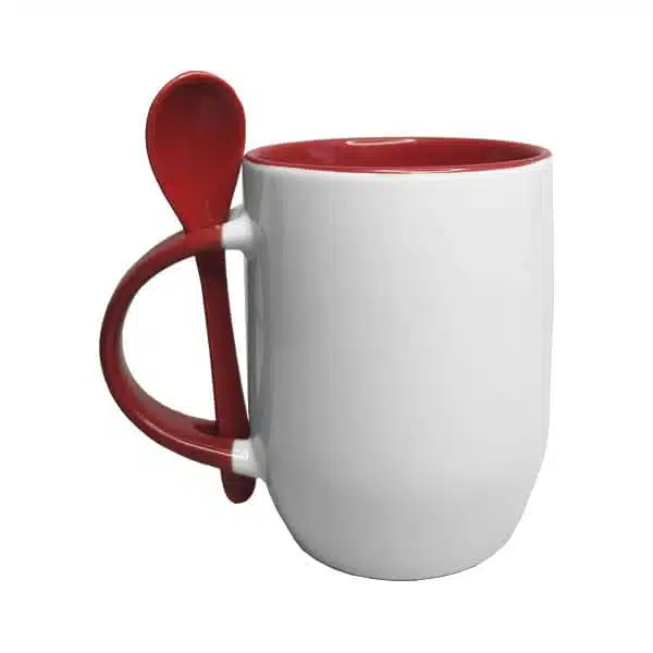 Puodelis su šaukšteliu raudonas