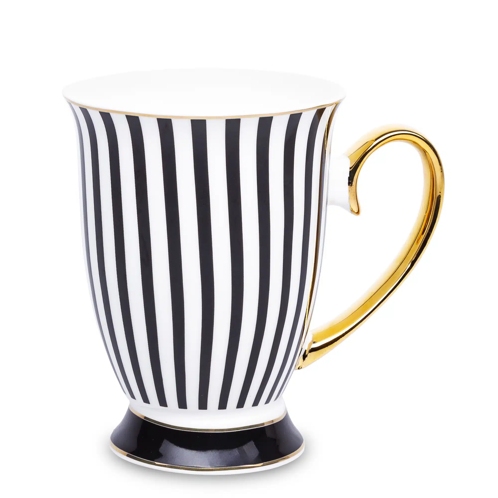 Juodai baltas dryžuotas porcelianinis puodelis