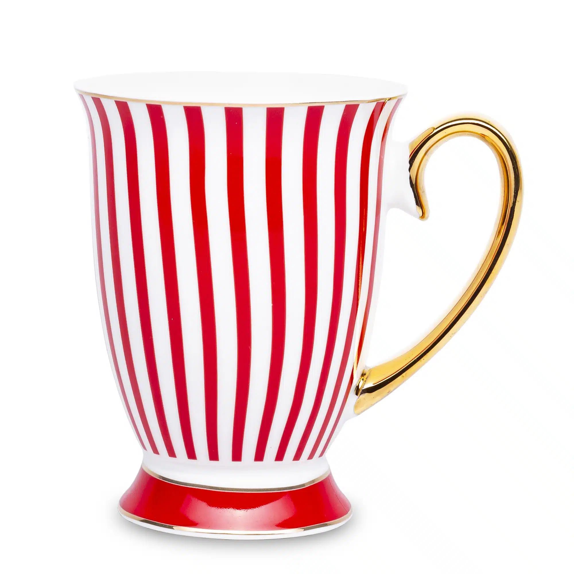 Raudonai baltas dryžuotas porcelianinis puodelis